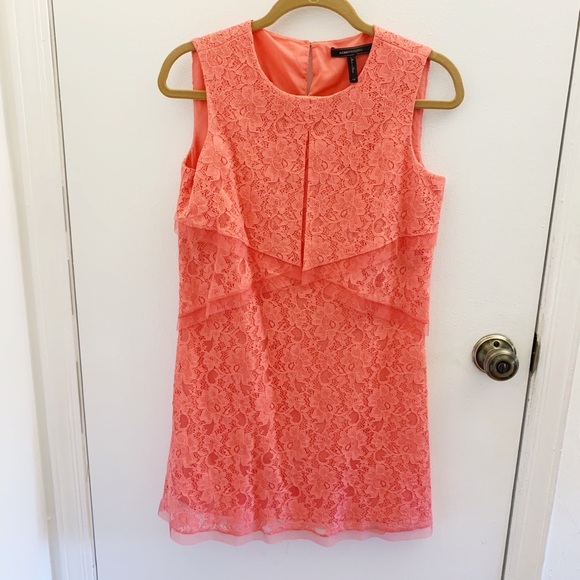 BCBGMAXAZRIA SALMON LACE DRESS - Picture 4 of 9